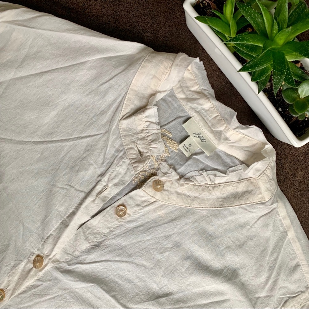 J. Jill Cross Stitched Sheer Button Down Blouse